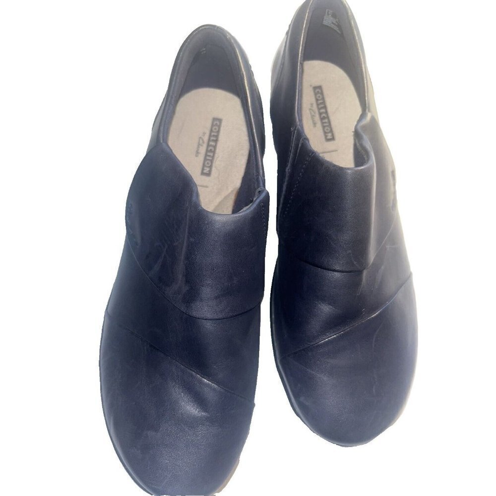 CLARKS SOFT CUSHION BLUE LEATHER SLIP ON LOAFER SIZE 7 W